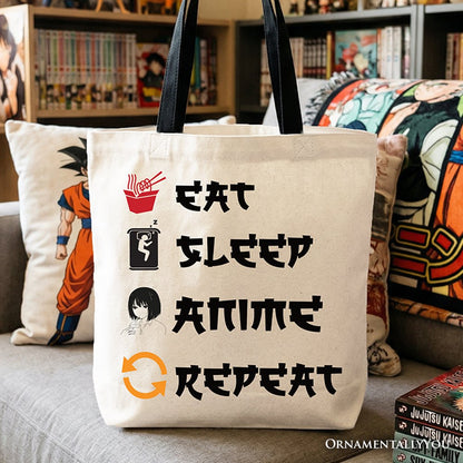 Eat Sleep Anime Repeat Tote Bag, Funny Gift Shopper For Anime Lover - Shaketea