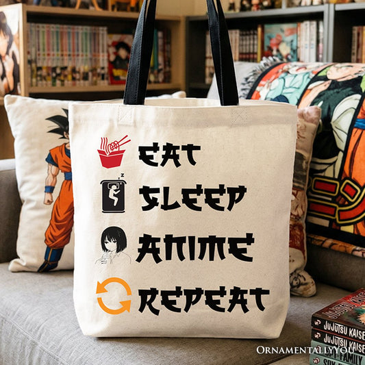 Eat Sleep Anime Repeat Tote Bag, Funny Gift Shopper For Anime Lover - Shaketea