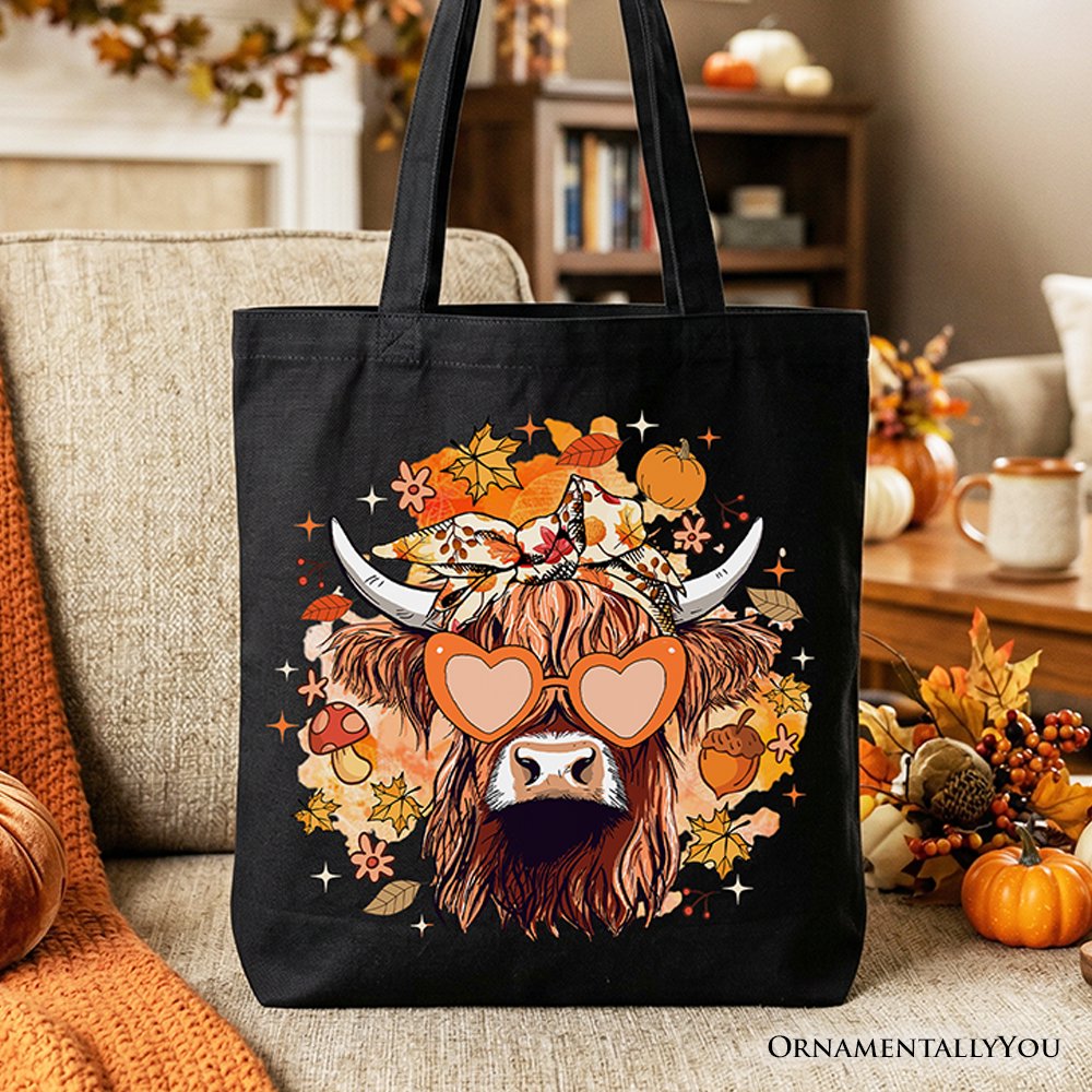 Fall Highland Cow Tote Bag, Messy Bun Howdy Gift Shopper with Autumn Vibes - Shaketea