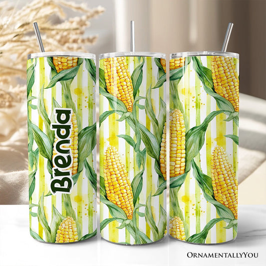 Farm Fresh Corn Pattern 20oz Personalized Tumbler With Lid and Stainless Steel Straw, Rustic Country Harvest Gift Cup - Shaketea