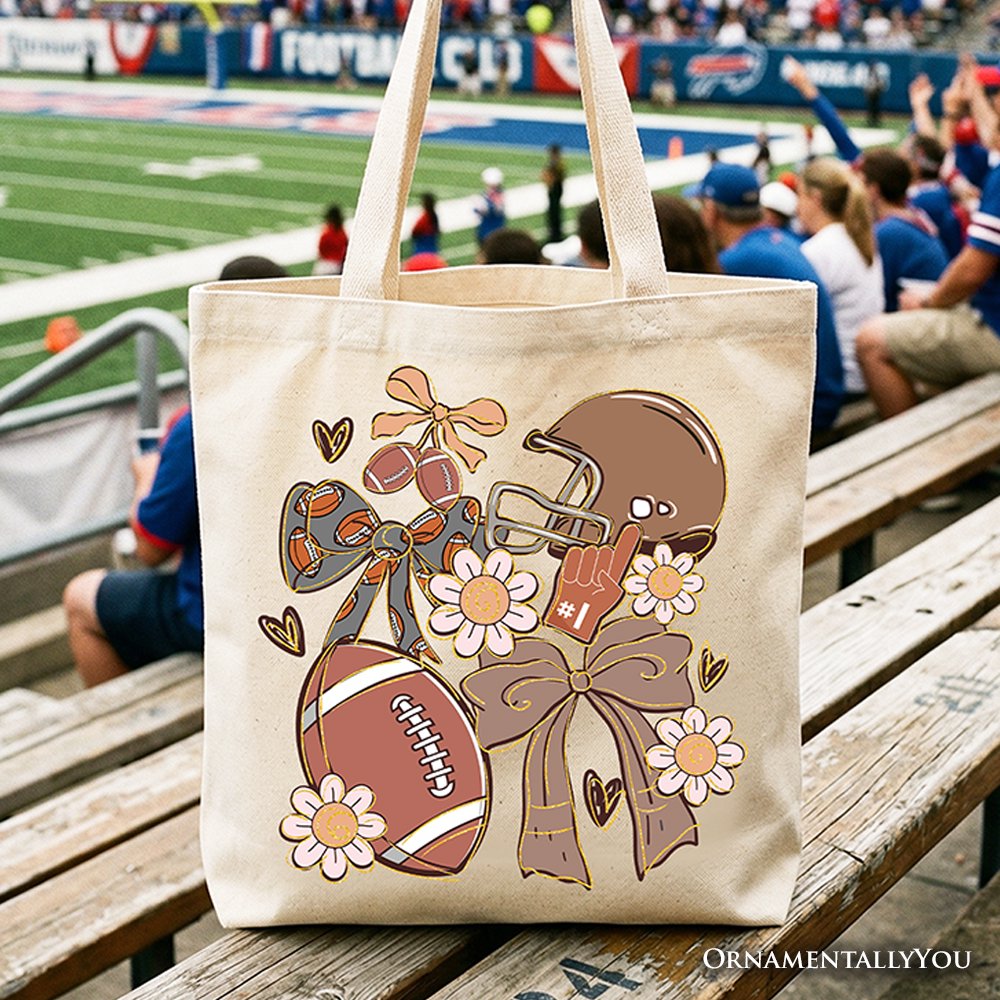 Football Mom Coquette Bow Daisy Tote Bag, Retro Fall Game Day Preppy Gift Shopper - Shaketea