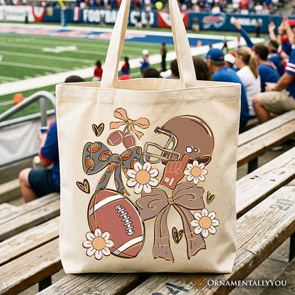 Football Mom Coquette Bow Daisy Tote Bag, Retro Fall Game Day Preppy Gift Shopper - Shaketea
