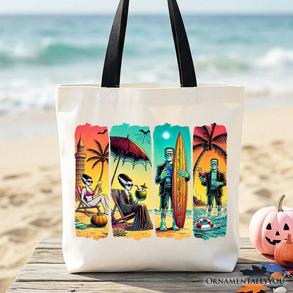 Frankenstein's Beach Vacation Tote Bag, Retro Neon Surf Style Gift Shopper for Horror Fans with Summer Vibes - Shaketea