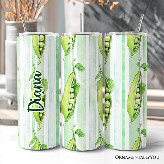 Fresh Green Pea Pod Pattern 20oz Personalized Tumbler With Lid and Stainless Steel Straw, Watercolor Garden Vegetable Gift Cup - Shaketea