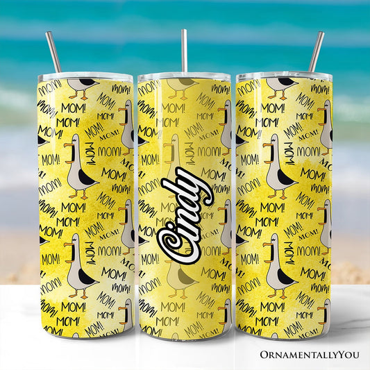Funny Seagull Mom Call Pattern 20oz Personalized Tumbler With Lid and Stainless Steel Straw, Coastal Bird Humor Gift Cup - Shaketea