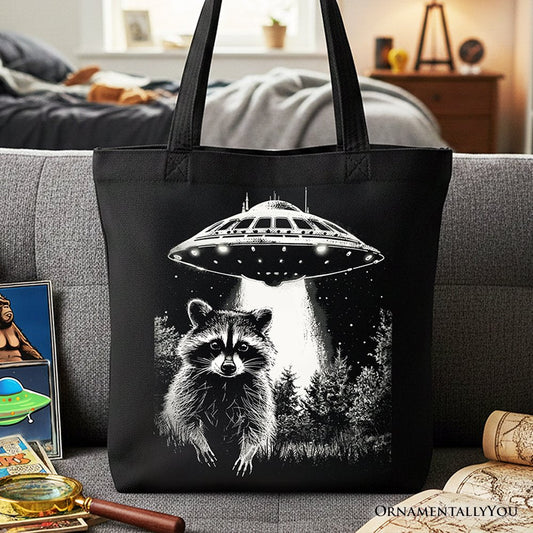 Funny UFO Raccoon Tote Bag, Gift Shopper for Alien Enthusiasts - Shaketea