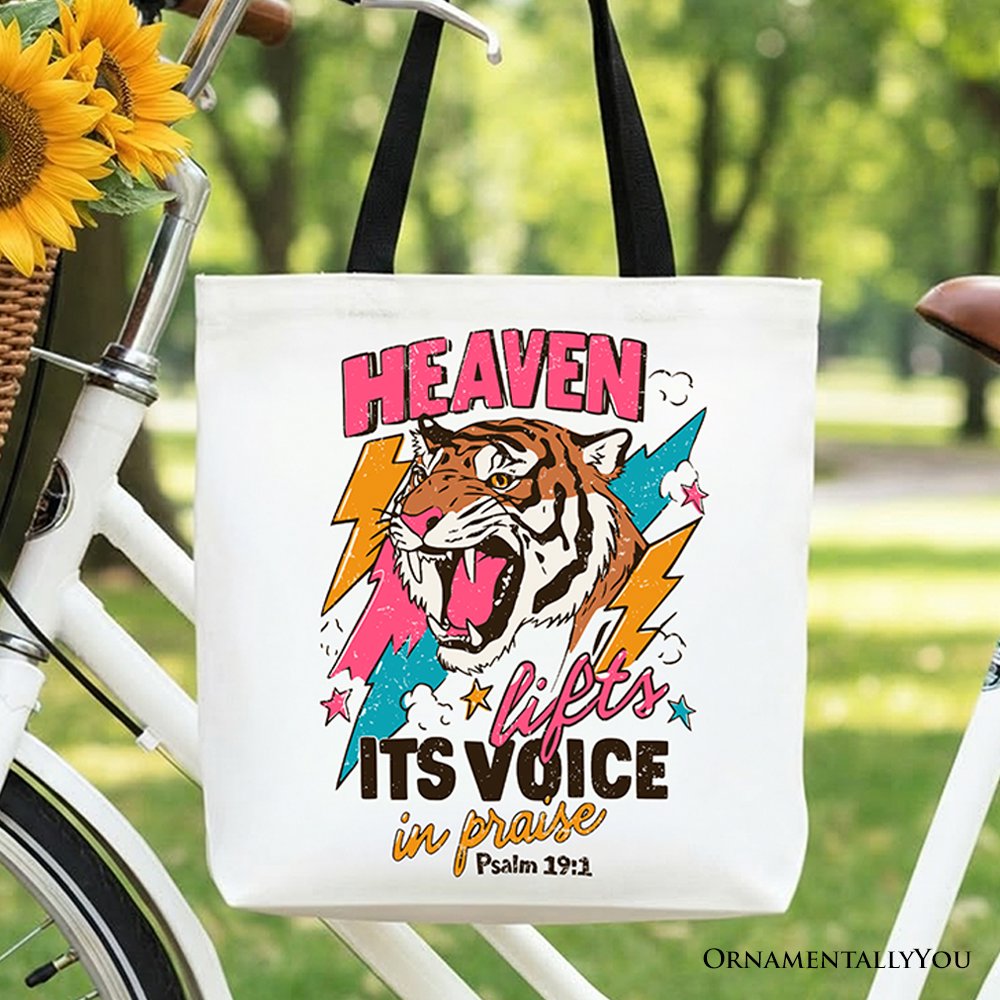 Heaven Lifts its Voice in Praise Christian Tote Bag, Tiger Psalm 191 Bible Verse Gift Shopper - Shaketea