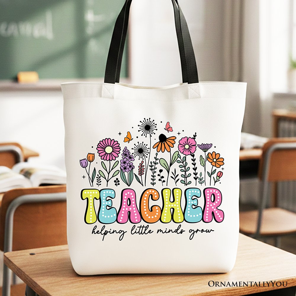 Helping Little Minds Grow Teacher Tote Bag, Floral Appreciation Gift Shopper - Shaketea