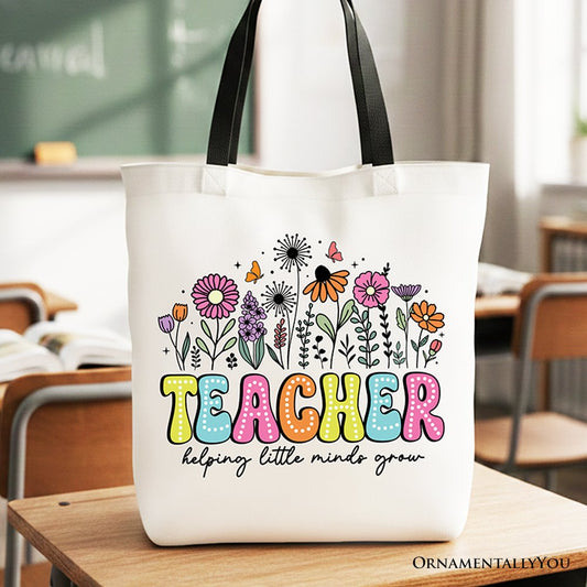 Helping Little Minds Grow Teacher Tote Bag, Floral Appreciation Gift Shopper - Shaketea