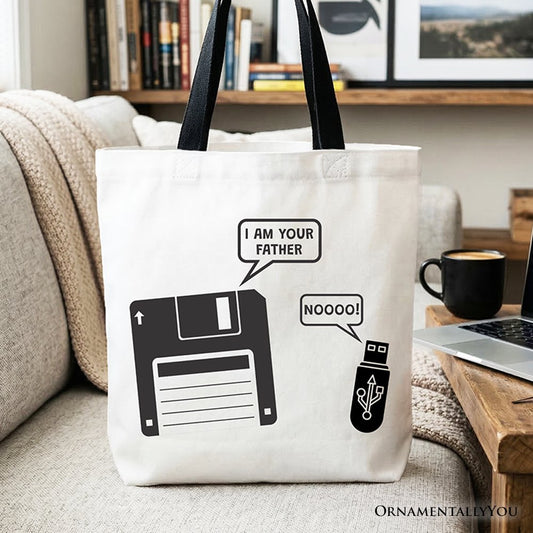 I Am Your Father Floppy Disk Tote Bag, Funny USB Retro Dad Computer Nerd Gift Shopper - Shaketea
