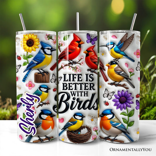 Inflated Life Is Better With Birds 20oz Personalized Tumbler With Lid and Stainless Steel Straw, Colorful Birdwatcher Gift Cup - Shaketea