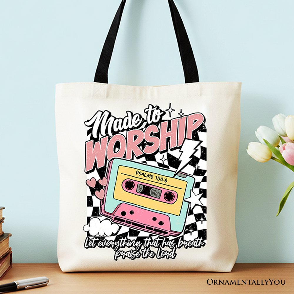 Made to Worship Christian Retro Tote Bag, Psalm 150:6 Bible Verse Gift Shopper - Shaketea