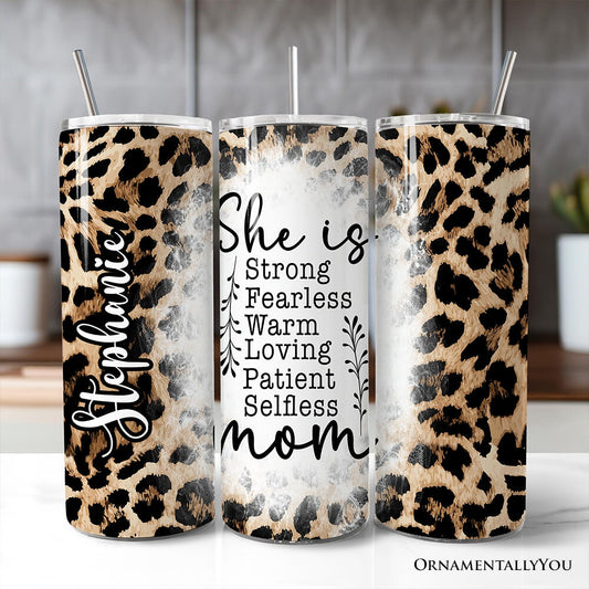 Mother's Day Quote 20oz Personalized Tumbler With Lid and Stainless Steel Straw, Leopard Print Mom Appreciation Gift Cup - Shaketea