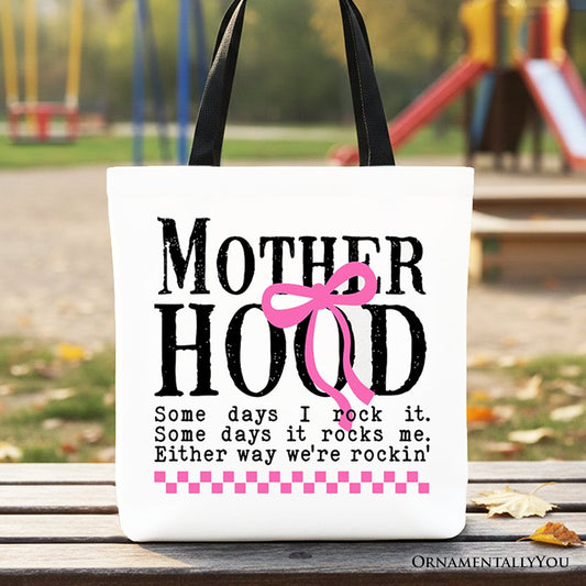 Motherhood Coquette Pink Bow Tote Bag, Retro Checkered Gift Shopper - Shaketea