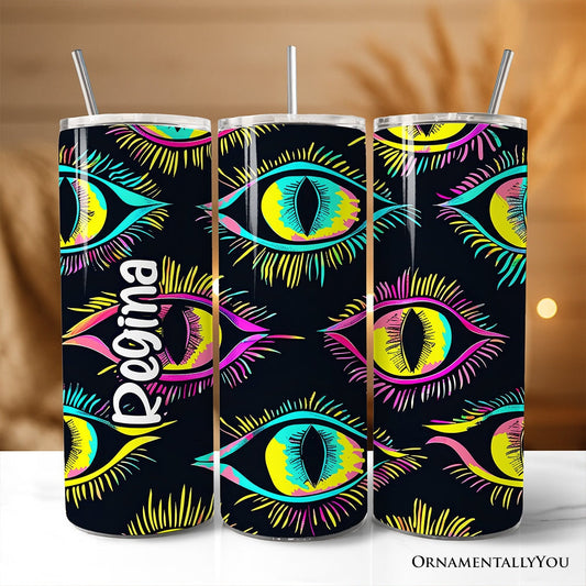 Neon Evil Eye 20oz Personalized Tumbler With Lid and Stainless Steel Straw, Colorful Mystical Protection Gift Cup - Shaketea