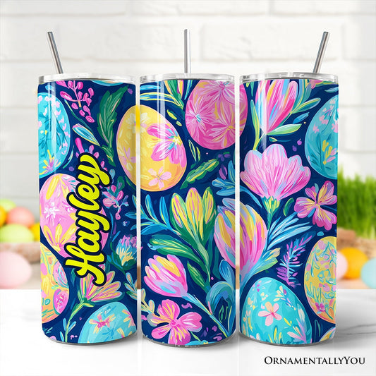Preppy Painted Eggs 20oz Personalized Tumbler With Lid and Stainless Steel Straw, Spring Floral Easter Gift Cup - Shaketea