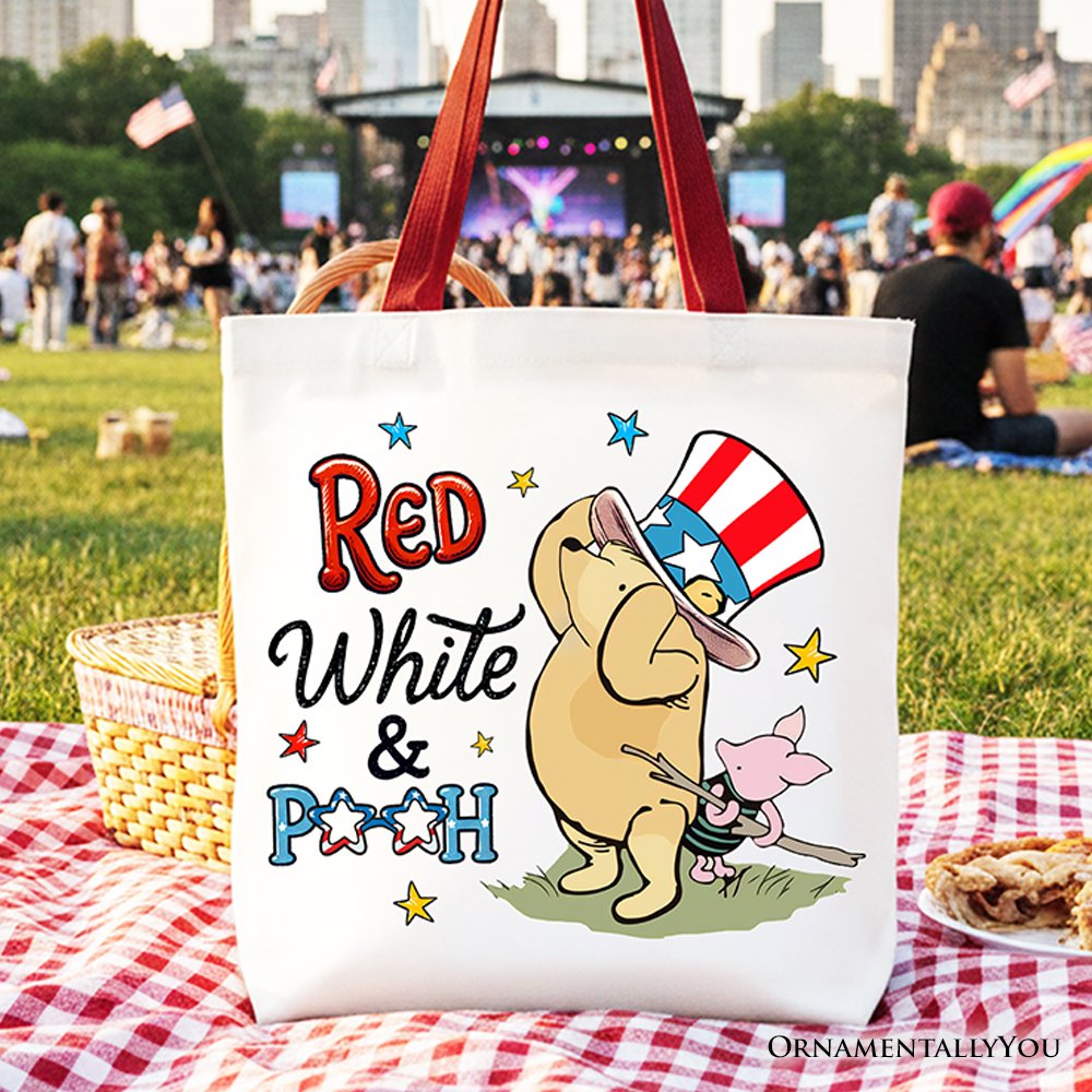 Red White & Proud Winnie-the-Pooh Tote Bag, 1926 A.A. Milne Patriotic 4th of July Gift Shopper - Shaketea