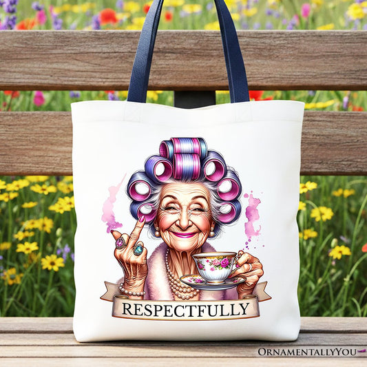 Respectfully Sassy Grandma Tote Bag, Funny Old Lady Gift Shopper for Sarcastic Nanas - Shaketea