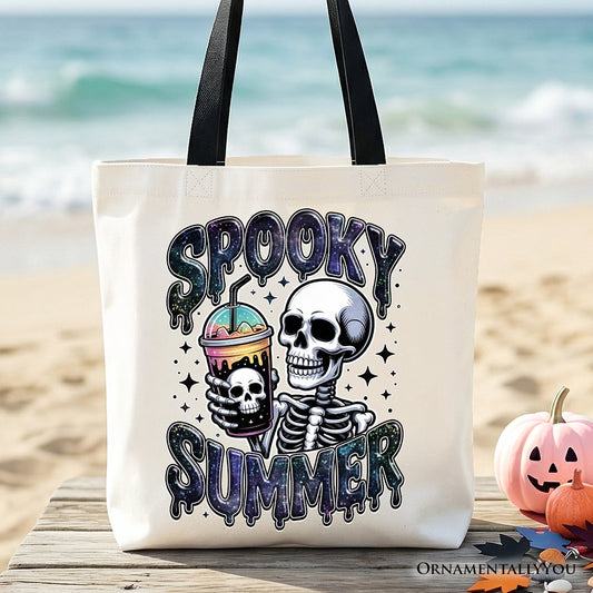 Spooky Summer Skeleton Tote Bag, Snarky Halloween Gift Shopper for Coffee and Horror Fanatics - Shaketea