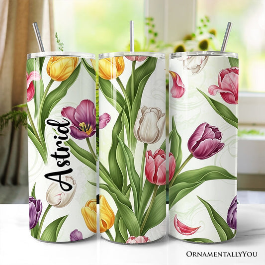 Spring Tulip Garden 20oz Personalized Tumbler With Lid and Stainless Steel Straw, Colorful Floral Bouquet Gift Cup - Shaketea