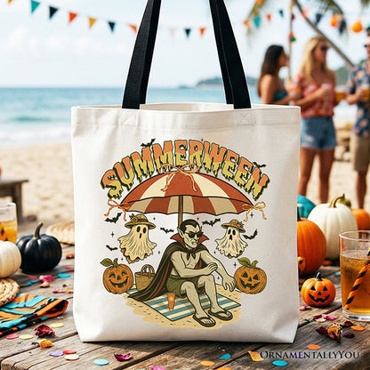 Summerween Vampire Dracula Tote Bag, Retro Halloween Beach Gift Shopper for Horror Spooky Summer Season - Shaketea