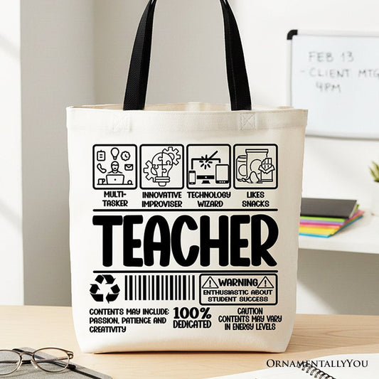 Teacher Label Tote Bag, Funny Barcode Gift Shopper for Dedicated Educators - Shaketea