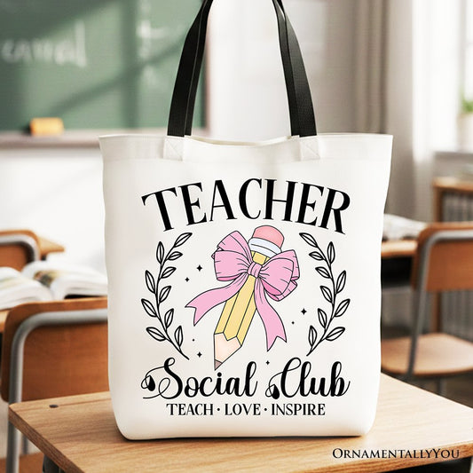 Teacher Social Club Tote Bag, Gift Shopper for Stylish Educators - Shaketea