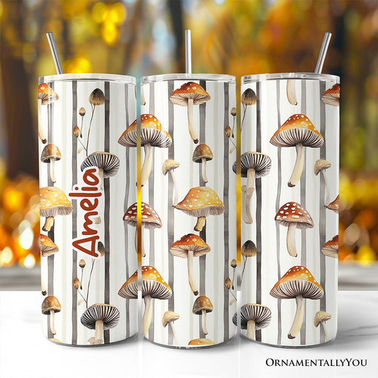 Vintage Woodland Mushroom Pattern 20oz Personalized Tumbler With Lid and Stainless Steel Straw, Forest Forager Nature Gift Cup - Shaketea