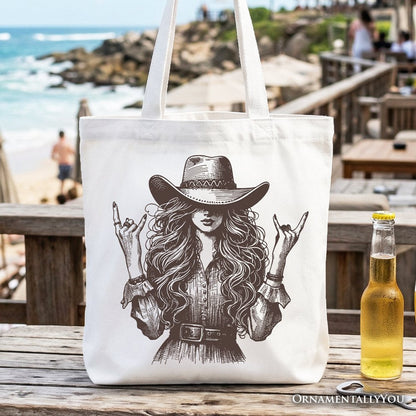 Western Cowgirl Rocker Tote Bag, Country Rodeo Style Gift Shopper - Shaketea