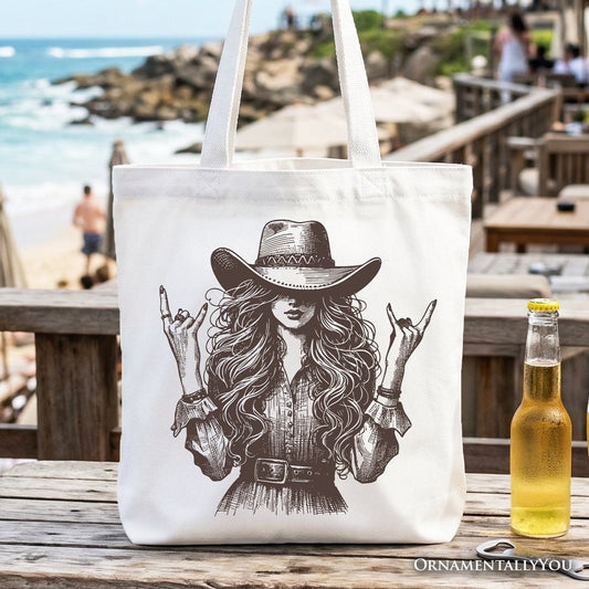 Western Cowgirl Rocker Tote Bag, Country Rodeo Style Gift Shopper - Shaketea