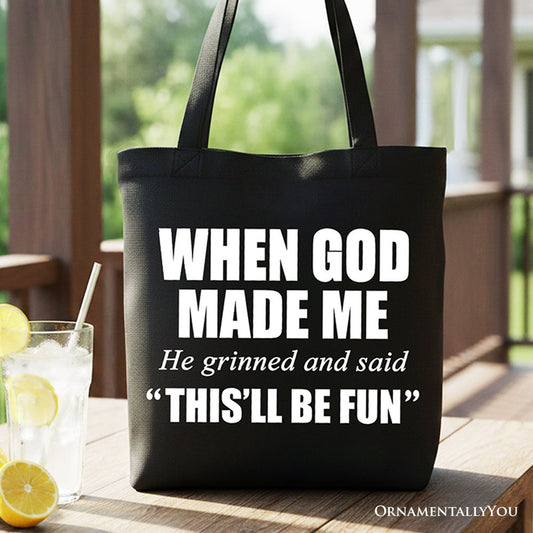 When God Made Me Christian Tote Bag, Funny Faith Gift Shopper - Shaketea