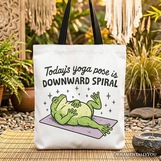 Yoga Frog Downward Spiral Tote Bag, Funny Mental Health Humor Gift Shopper - Shaketea
