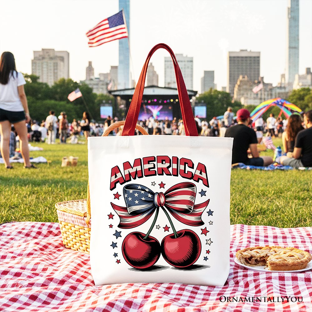 America Coquette Cherries Tote Bag, Patriotic 4th of July Gift Shopper - Shaketea