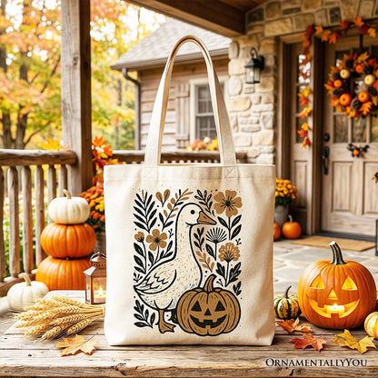 Boho Goose Halloween Pumpkin Tote Bag, Spooky Fall Floral Gift Shopper - Shaketea
