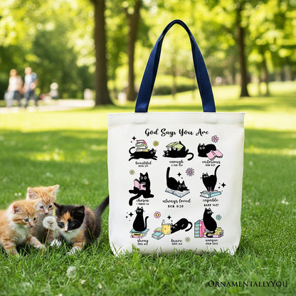 Book Cat God Says I Am Tote Bag, Christian Bible Verse Faith Gift Shopper - Shaketea
