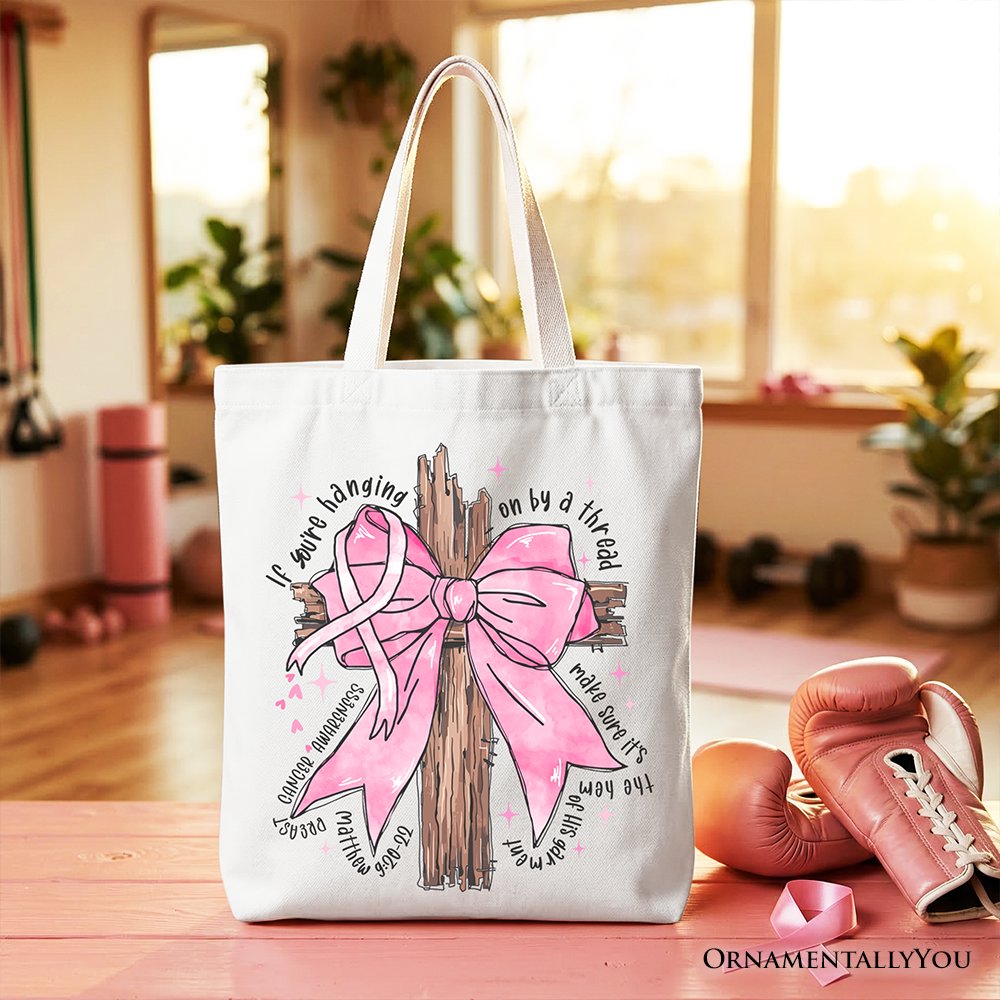 Breast Cancer Pink Bow Cross Tote Bag, Awareness Faith Christian Gift Shopper - Shaketea