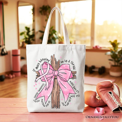 Breast Cancer Pink Bow Cross Tote Bag, Awareness Faith Christian Gift Shopper - Shaketea
