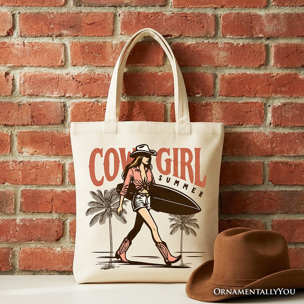 Cowgirl Summer Surf Tote Bag, Retro Western Beach Gift Shopper for Free-Spirited Women - Shaketea