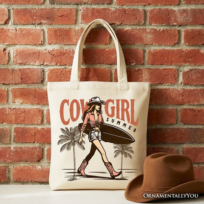 Cowgirl Summer Surf Tote Bag, Retro Western Beach Gift Shopper for Free-Spirited Women - Shaketea