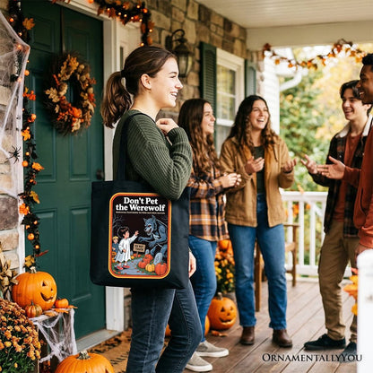 Don't Pet the Werewolf Tote Bag, Retro Funny Halloween Gift Shopper - Shaketea
