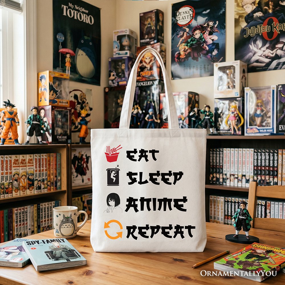 Eat Sleep Anime Repeat Tote Bag, Funny Gift Shopper For Anime Lover - Shaketea