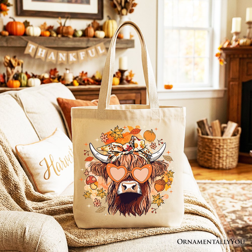 Fall Highland Cow Tote Bag, Messy Bun Howdy Gift Shopper with Autumn Vibes - Shaketea