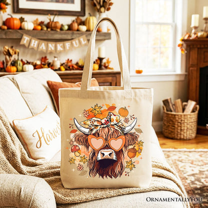 Fall Highland Cow Tote Bag, Messy Bun Howdy Gift Shopper with Autumn Vibes - Shaketea