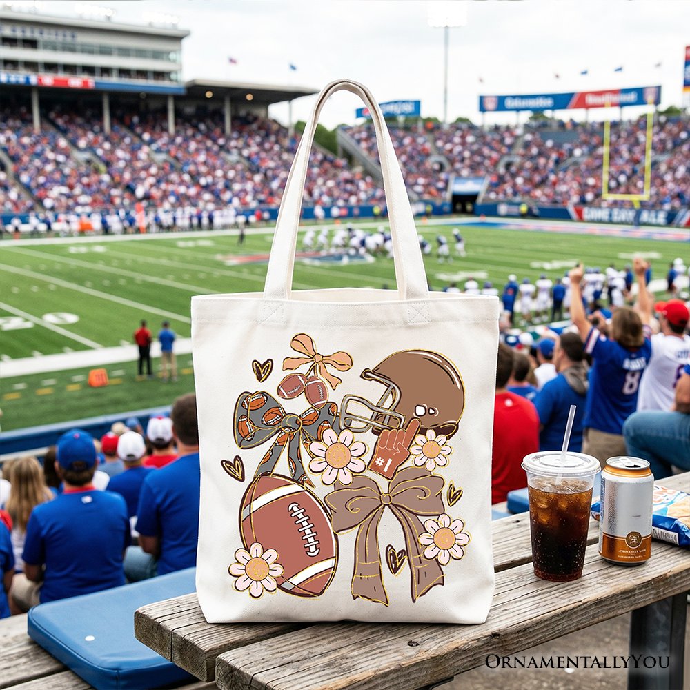 Football Mom Coquette Bow Daisy Tote Bag, Retro Fall Game Day Preppy Gift Shopper - Shaketea