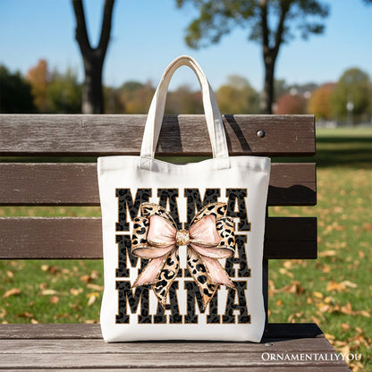 Glitter Leopard Mama Tote Bag, Coquette Bow Gift Shopper for Glam and Trendy Mothers - Shaketea