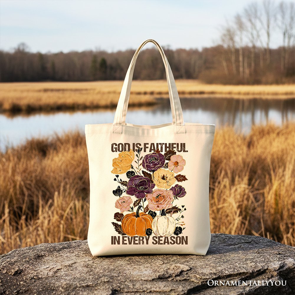 God Is Faithful in Every Season Floral Tote Bag, Christian Fall Gift Shopper - Shaketea