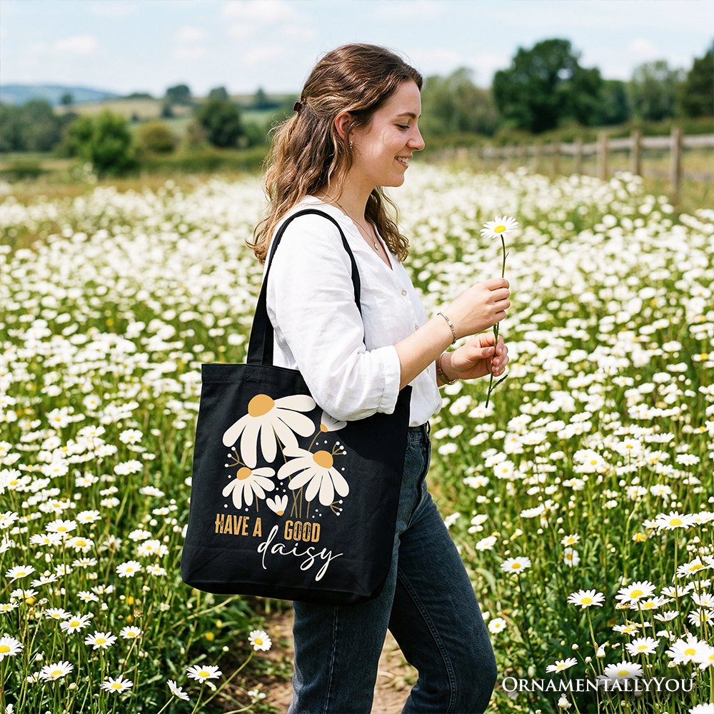 Have a Good Daisy Tote Bag, Floral Gift Shopper with Positive Retro Vibes - Shaketea
