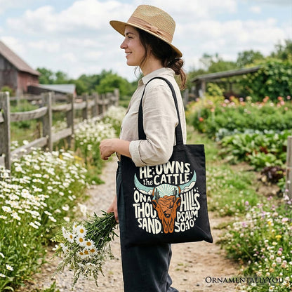 He Owns the Cattle On a Thousand Hills Tote Bag, Christian Western Faith Gift Shopper - Shaketea