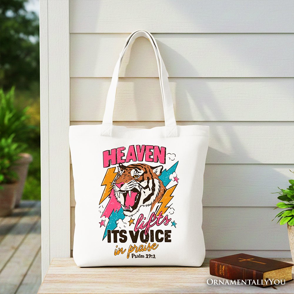 Heaven Lifts its Voice in Praise Christian Tote Bag, Tiger Psalm 191 Bible Verse Gift Shopper - Shaketea
