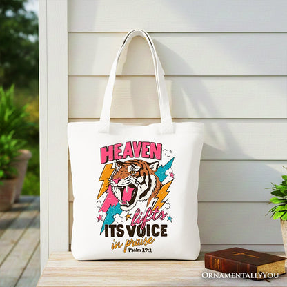 Heaven Lifts its Voice in Praise Christian Tote Bag, Tiger Psalm 191 Bible Verse Gift Shopper - Shaketea